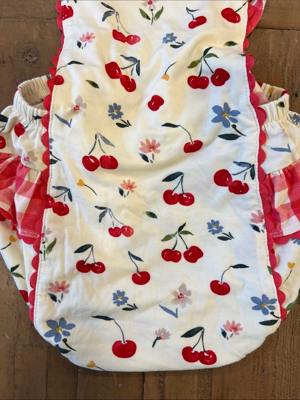 Angel dear bamboo cherry flower bubble romper 6-12 months plaid ruffles - Picture 2 of 6